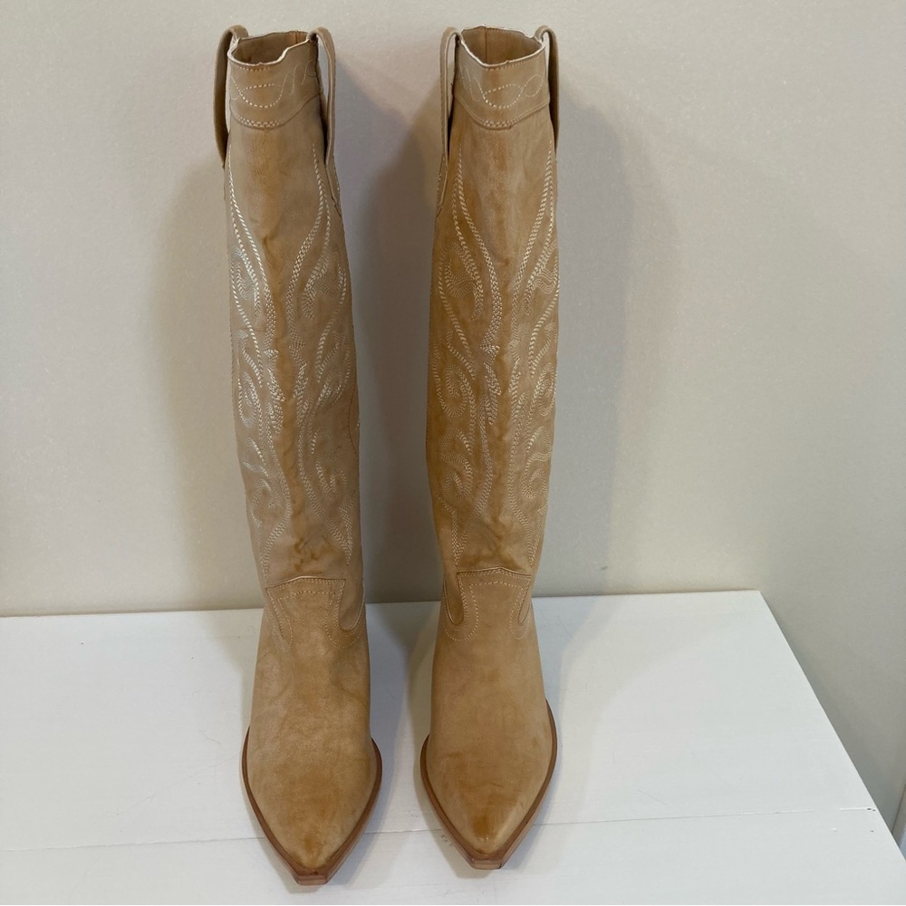 Shushop Camel Embroidered Heeled Boots - image 3